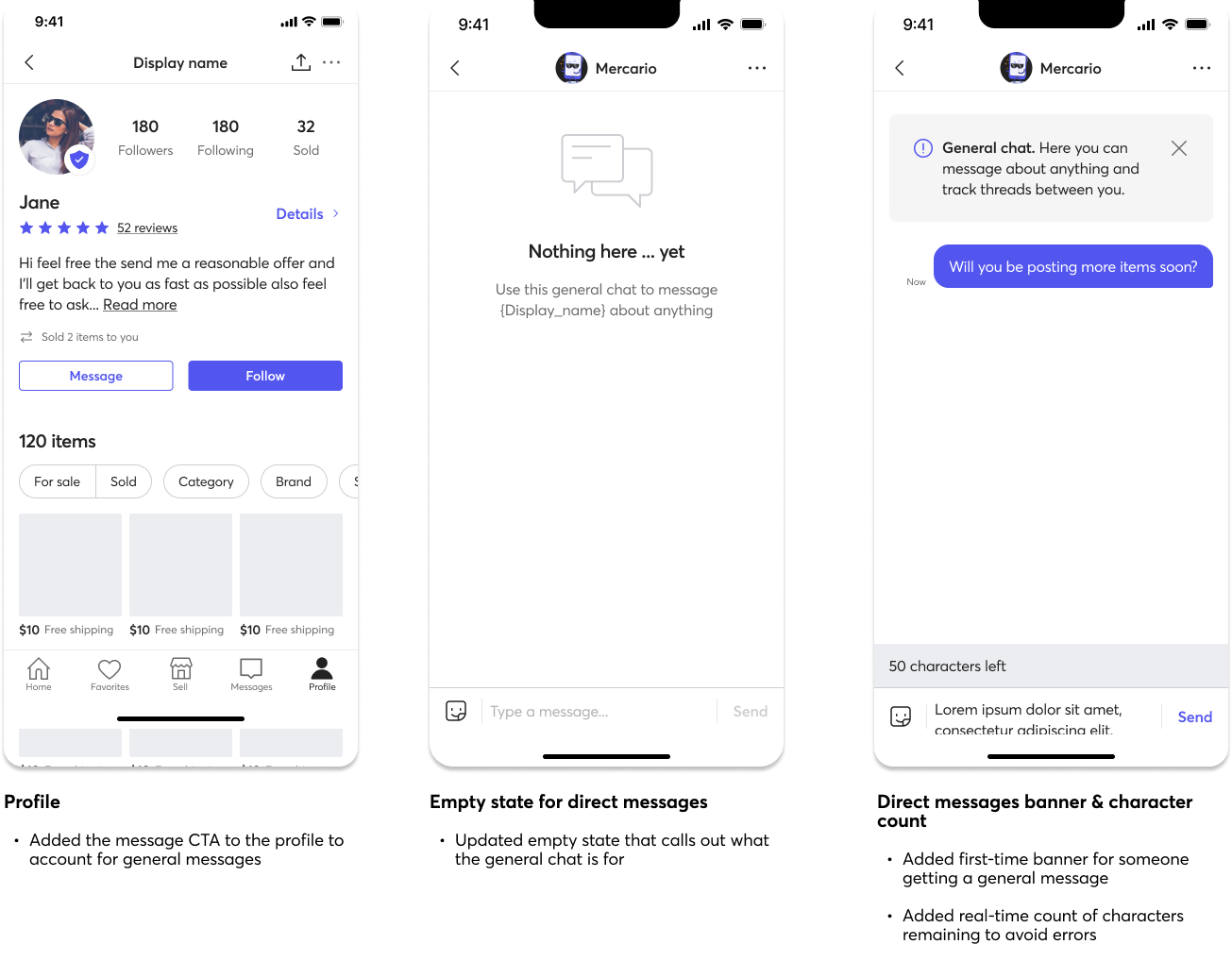 Messaging feature design - new entry points